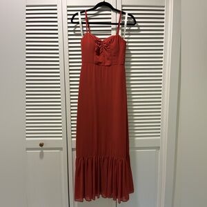 Azazie Justina Terracotta A-line Sweetheart Neckline Chiffon Maxi Dress